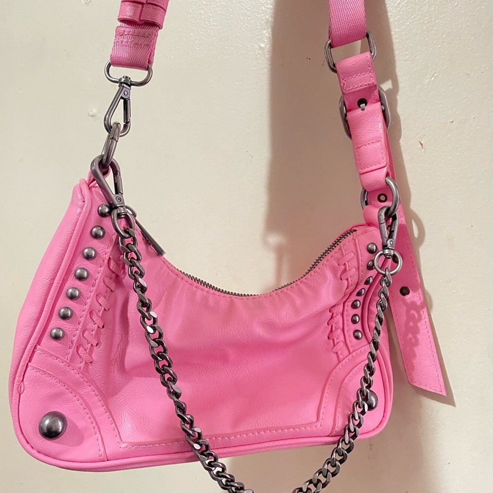 Pink Shoulder Bag with Chain Accent